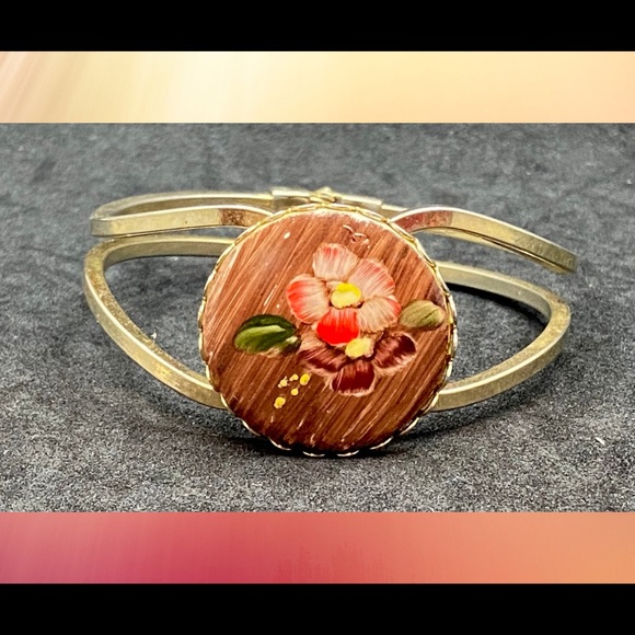 Vintage painted porcelain hinged clamper bracelet - Picture 1 of 3